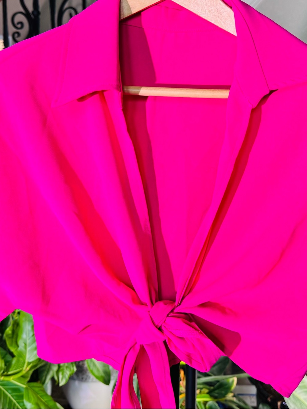 Tie-Front Crop Top in Vibrant Pink